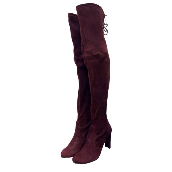 Stuart Weitzman Suede Over-The-Knee Boots In Wine With Block Heel Size 7 - Picture 1 of 11